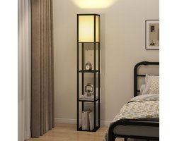 Puluomis- Vloerlamp - Staande lamp - Vloerlampen Woonkamer - Stalamp - Staande lampen woonkamer - Modern - 3-laags opbergrek - 160H x 26L x 26B cm - Zwart