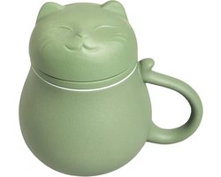 PULUZ 1 Stuk Gelukskat Theemok Keramische Thee Set Met Filter - Groen Cadeau Doos