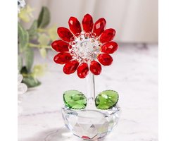 PULUZ 1 Stuk rood Zonnebloem Kristallen Sculptuur - Glas Decoratie Voor Thuis En Kantoor - 52x88mm - Tafel Stilleven Cadeau