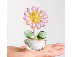 PULUZ 1 Stuk roze Zonnebloem Kristallen Sculptuur - Glas Decoratie Voor Thuis En Kantoor - 52x88mm - Tafel Stilleven Cadeau