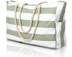 PULUZ Strandtas - Gestreept - Draagtas - Badtas - Waterdicht - Groot - Met Rits - Boodschappentas - Strandtas - XXL - Familieformaat - Boodschappentas - Schoudertas - Schooltas - Reistas - Groen