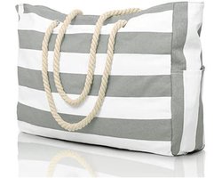 PULUZ Strandtas - Gestreept - Draagtas - Badtas - Waterdicht - Groot - Met Rits - Boodschappentas - Strandtas - XXL - Familieformaat - Boodschappentas - Schoudertas - Schooltas - Reistas - Grijs