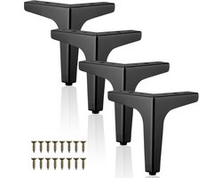 PULUZ Vier meubelpoten van 10 cm - metaal - inclusief schroeven - geschikt voor banken, salontafels, kasten, tv-meubels, nachtkastjes, ladekasten, enz. - zwart
