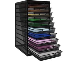 PUNCIA ladekast 10 laden A4 brievenbak documentenbak met laden opbergvakken papiersorteerder van metaal bureau organizer voor documenten papier bureau kantoor zwart