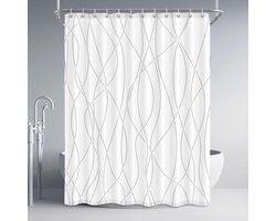 Punkray Grijze schaduw douchegordijn voor badkamer met haken, extra lang douchegordijn set streep badgordijnen decor witte douchegordijnen verzwaarde zoom wasbaar, 72 x 84 cm