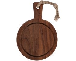 Pure Acacia Wood Borrelplank | Tapasplank | Serveerplank rond | Pizzaplank met sapgoot 20 cm