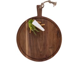 Pure Acacia Wood Borrelplank | Tapasplank | Serveerplank rond | Pizzaplank met sapgoot 40 cm