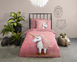Pure dekbedovertrek eenhoorn - 1 persoons 140x200/220 cm - Roze - Microvezel