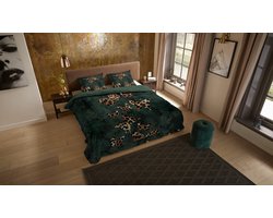 Pure dekbedovertrek jungle met panterprint vlinders - 1 persoons 140x200/220 cm - Donkergroen - Microvezel