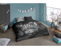 Pure dekbedovertrek luipaard met blauwe ogen - 2 persoons 200x200/220 cm - Antraciet - Microvezel