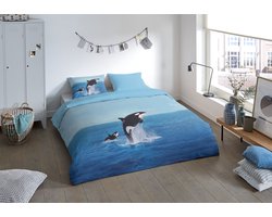 Pure Dekbedovertrek "orca in de zee" - Blauw - (140x200/220 cm) - Microfiber