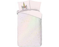 Pure dekbedovertrek regenboogkleuren / eenhoorn - 1 persoons 140x200/220 cm - Roze - Microvezel