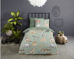 Pure dekbedovertrek safari dieren - 1 persoons 140x200/220 cm - Groen - Microvezel
