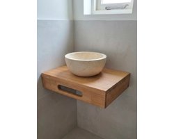 Pure Fonteinmeubel – 40x25cm – Massief Teak – Rechthoekig Design met Handdoekhouder & Ophangbeugels
