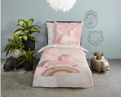 Pure Kinderdekbedovertrek "eenhoorn, regenboog en sterren" - Roze - (140x200/220 cm) - Microfiber