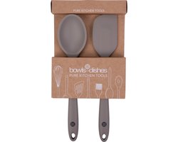 Pure Kitchen Tools set Lepel + Pannenlikker Taupe | Siliconen spatel set 2x | Pannenlikker | Lepel | Keukengerei | BBQ Accesoires | Keukengerei set