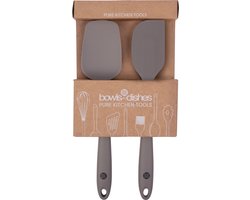 Pure Kitchen Tools set Spatel + Pannenlikker Taupe | Siliconen spatel set 2x | Pannenlikker | Lepel | Keukengerei | BBQ Accesoires | Keukengerei set