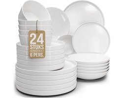 Pure Living Crystal Serviesset - Wit - 24-Delig - 6 Persoons - Massief Porselein - Krasbestendig - Magnetron & Vaatwasserbestendig