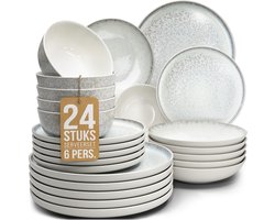 Pure Living Ibiza Light 24-Delig Serviesset - Beige - Massief Aardewerk - 6 Personen - Geschikt Voor Dagelijks Gebruik