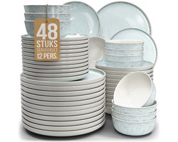 Pure Living Ibiza Light 48-Delig Serviesset - Beigeblauw - Aardewerk - 12 Personen - Vaatwasserbestendig