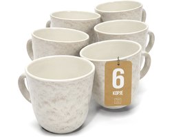 Pure Living Ibiza Light Koffiemokken Voor 6 Personen - 435ml - Beige - Aardewerk - Krasbestendig - Vaatwasserbestendig