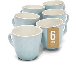 Pure Living Ibiza Light Set Van 6 Koffiemokken - 435ml - Turquoise - Massief Aardewerk - Vaatwasserbestendig - Magnetronbestendig
