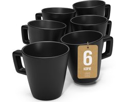 Pure Living Manhattan Koffiemokken - 6 stuks - 290 ml - Mat zwart - Hoogwaardig Steengoed - Oven, Magnetron & Vaatwasserbestendig