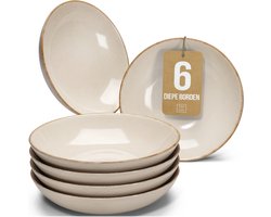 Pure Living Rustic Diepe Borden - Beige - Set Van 6 (Ø 20 cm) - Massief Aardewerk - Landelijk Design - Magnetron & Vaatwasserbestendig
