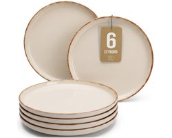 Pure Living Rustic Dinerborden - Beige - Set Van 6 (Ø 26 cm) - Massief Aardewerk - Landelijk Design - Magnetron & Vaatwasserbestendig