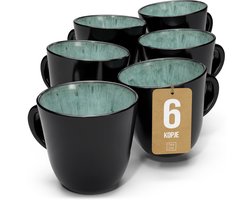 Pure Living Set Van 6 Koffiemokken - 460ml - Saliegroen - Aardewerk - Vaatwasserbestendig - Magnetronbestendig - Ibiza Dark