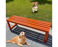 Pure Smeedijzeren Metalen Tuinbank met Gereserveerde Bevestigingsgaten, Rugleuningloze Buitenbank, 2-3 Persoonszitplaats, voor Ziekenhuis/school/plein(Orange,120cm)