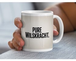Pure Wilskracht Mok, Dutch Design Mok, Motivational Tekst Mok, Cadeau voor Succes, Inspirerende Mok, Zwarte Letter Mok