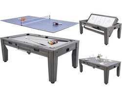 Pureline Multi Game tafel - pooltafel - airhockey - tafeltennis - eettafel 6ft - Grijs hout