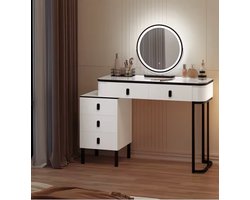 PureLuxe Kaptafel met LED Spiegel – Moderne Make-up Tafel met Lade en Opbergruimte – Witte Schminktafel voor Slaapkamer