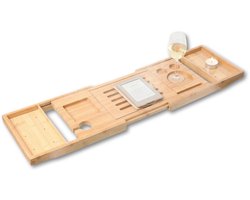 Purepeak Badplank voor in Bad - Badplank Verstelbaar - Uitschuifbaar - 75-95 cm - Kaarsenplateau