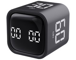 PureVolt KubusTimer - Digitale Timer met 4 Vooraf Ingestelde Tijden (5/10/30/60 min) - USB-C Oplaadbaar - Keukentimer - Zwart