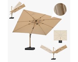 PURPLE LEAF Rechthoek Parasol – 360° Draaibaar – met Touwhandvat – UV50+ – Geschikt voor Tuinen – Licht Houten Afwerking