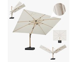 PURPLE LEAF Rechthoek Parasol – 360° Draaibaar – met Touwhandvat – UV50+ – Geschikt voor Tuinen – Licht Houten Afwerking
