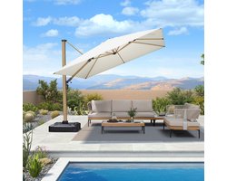 PURPLE LEAF Vierkant Parasol – 360° Draaibaar – met Touwhandvat – UV50+ – Geschikt voor Tuinen – Licht Houten Afwerking