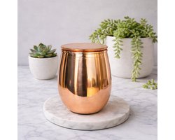 Puur koperen effen gebogen beker met losse deksel – 400 ml (zware uitvoering, 155 gr)