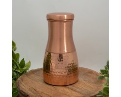 Puur koperen karaf half gehamerd met dop ± 950 ml