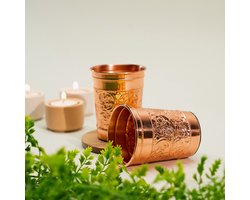 Puur Koperen Set: 2 Bekers Zware Uitvoering - 90 gr/300 ml met Reliëf (Embossed)