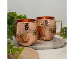 Puur Koperen Set 2 Mokken Gehamerd - 470 ml