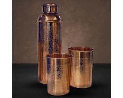 Puur Koperen Set: Fles (± 750 ml) + 2 Bekers Bloempatroon Geheel