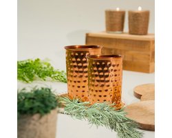 Puur koperen set van 2 bekers gehamerd (300 ml – 100 g elk; zware uitvoering)