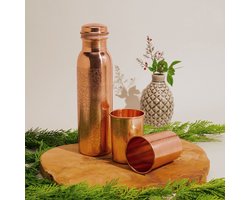 Puur koperen set van fles bloempatroon ± 950 ml met 2 bekers Zware uitvoering