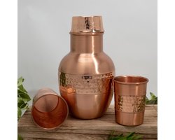 Puur koperen set van karaf sequence bol ± 950 ml met 2 rechte bekers Zware uitvoering