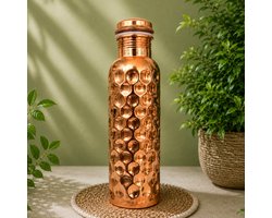 Puur koperen waterfles – diamond gepolijst – 1 liter/335 g (zware uitvoering, in luxe geschenkverpakking)
