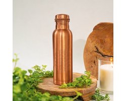 Puur koperen waterfles Flower of Life – geborsteld mat – 750 ml/325 g (zware uitvoering, in luxe geschenkverpakking)