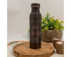 Puur koperen waterfles gegraveerde zon antique ± 950 ml (zware uitvoering) 310 gram